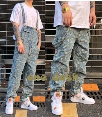 メンズ オーバーオール つなぎ ペイズリー柄 ストリート系 韓国