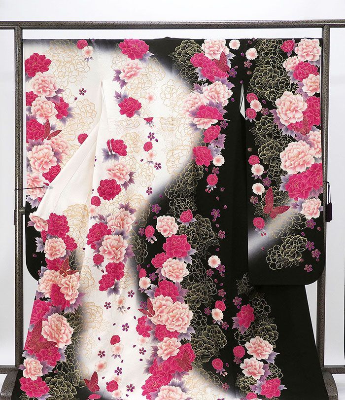 【専用】振袖 着物 中古 正絹 薔薇模様 身丈156cm M A1085-8 振袖 正絹 牡丹 桜 蝶々 身丈169cm 裄丈68cm 中古 リサイクル