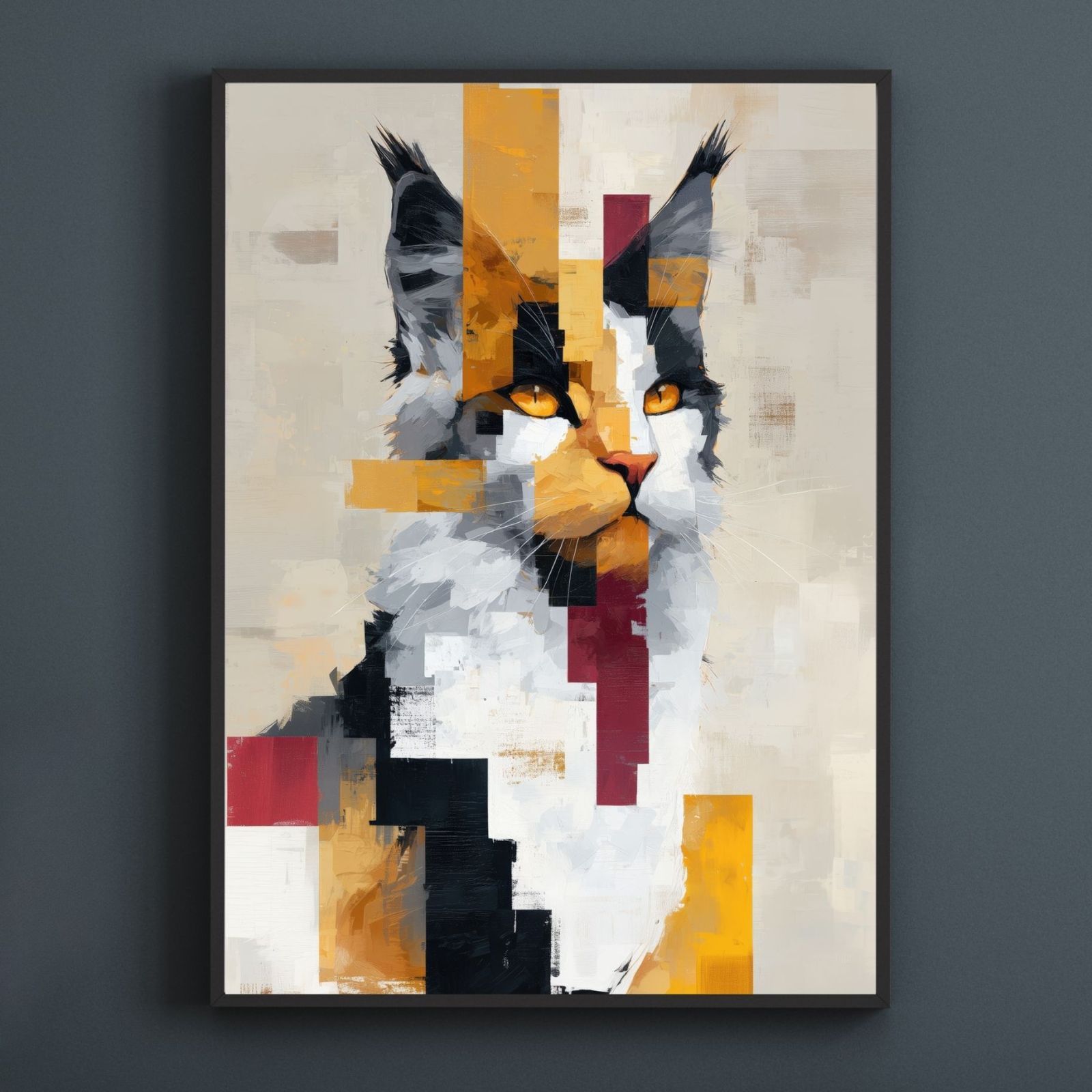 Color Symphony Mainecoon Siberian Norwegian Forest Cat サイベリアン メインクーン ノルウェージャンフォレストキャット 幾何学 抽象画 アート モダン 北欧風 インテリア 猫の絵 猫のイラスト