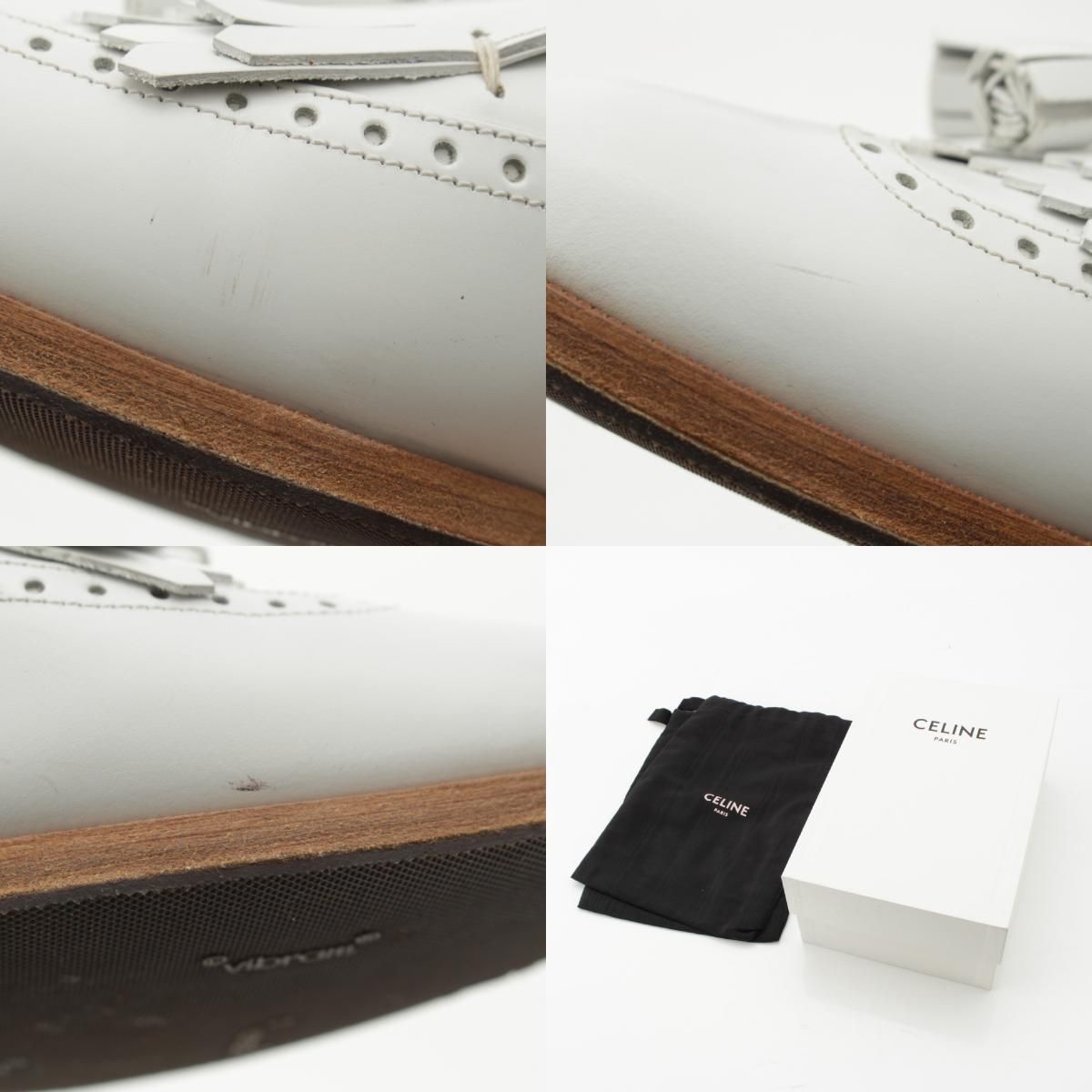 美品☆CELINE☆トリオンフレザーフリンジタッセル白ローファー☆39ホワイト 美品☆CELINE☆トリオンフレザーフリンジタッセル白ローファー
