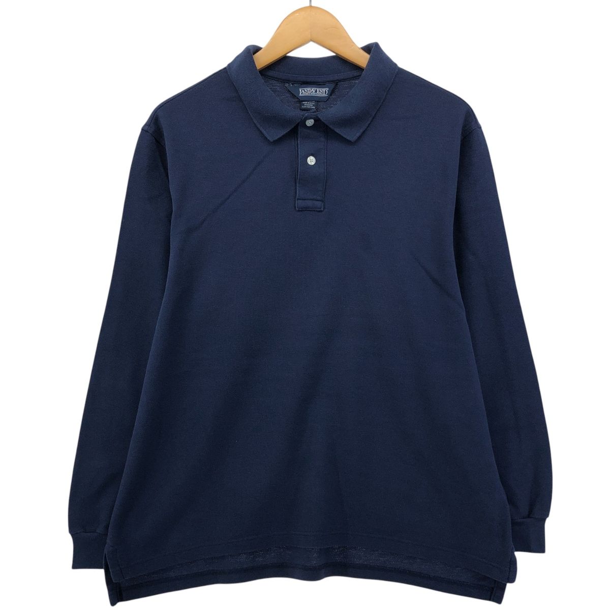 LANDS'END　ランズエンド　ロングポロシャツ　Ⅿ　ロング丈　黒　半袖　古着 古着 90年代 ランズエンド LANDS'END 長袖 ポロシャツ USA製