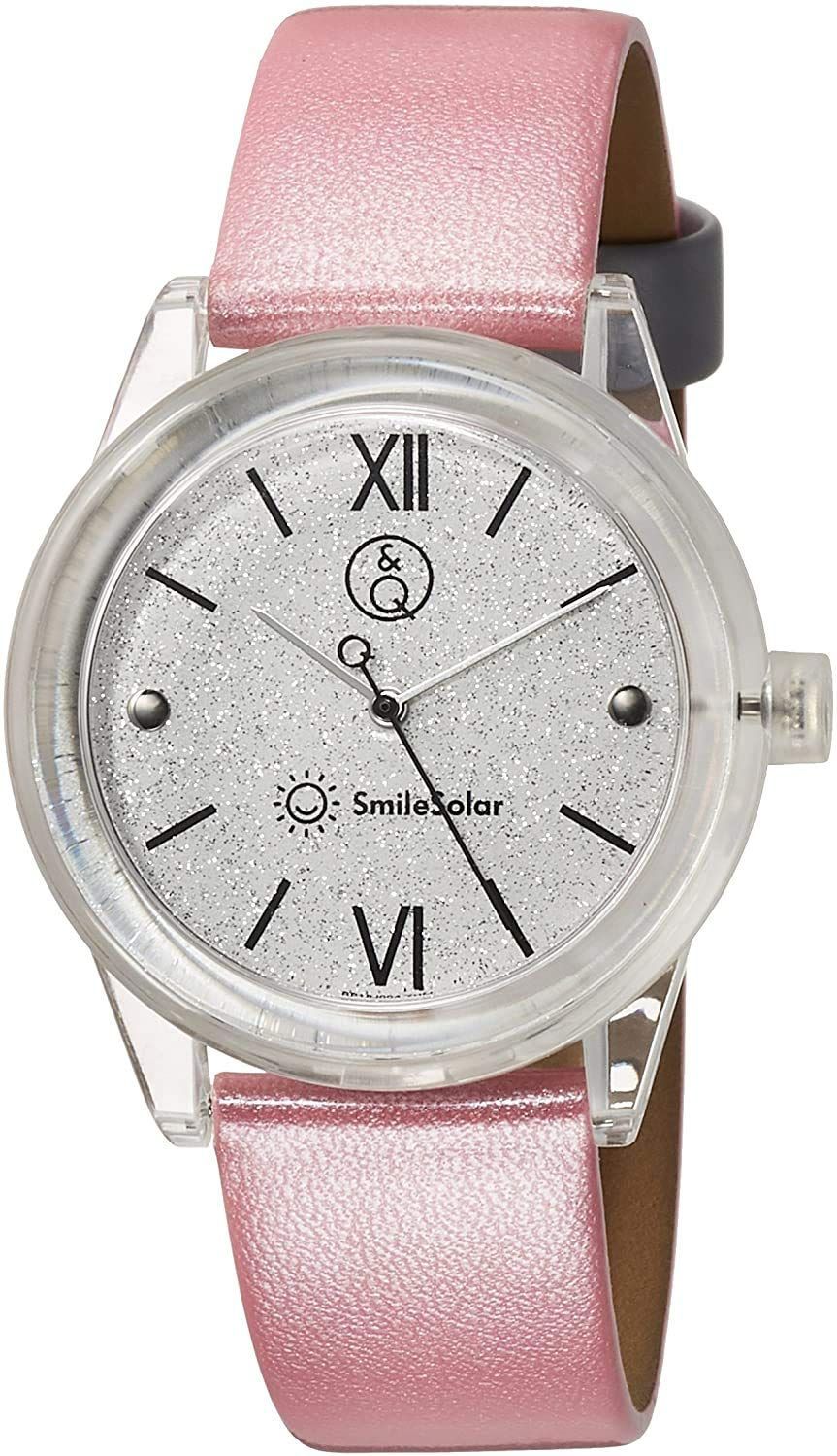 シチズン Q-Q 腕時計 アナログ スマイルソーラー 防水 革ベルト RP18-004 レディース シルバー × ピンク