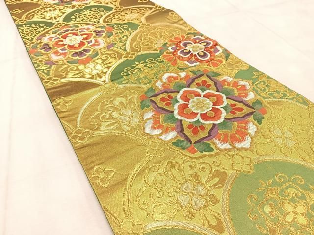 平和屋着物●全通柄袋帯　唐織　松葉青海波文　金糸　正絹　逸品　CAAT1025hy 平和屋着物○全通柄袋帯 唐織 松葉青海波文 金糸 正絹 逸品