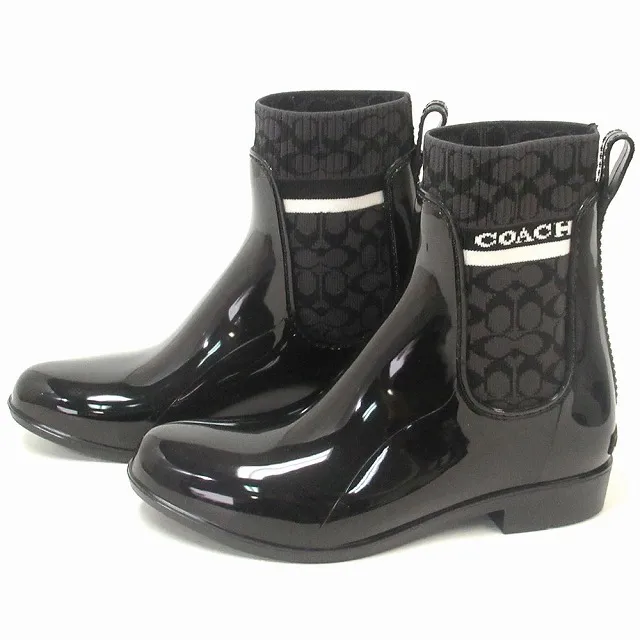 コーチ COACH レインブーツ 24.5cmショートブーツ 黒 コーチ COACH レインブーツ 24.5cmショートブーツ 黒 コーチ COACH
