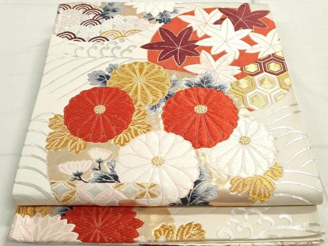美品！　金銀糸　唐織　430cm 袋帯　六通柄　花柄　帯 花美人着物□六通柄袋帯 唐織 吉祥割付き文 金銀糸 逸品