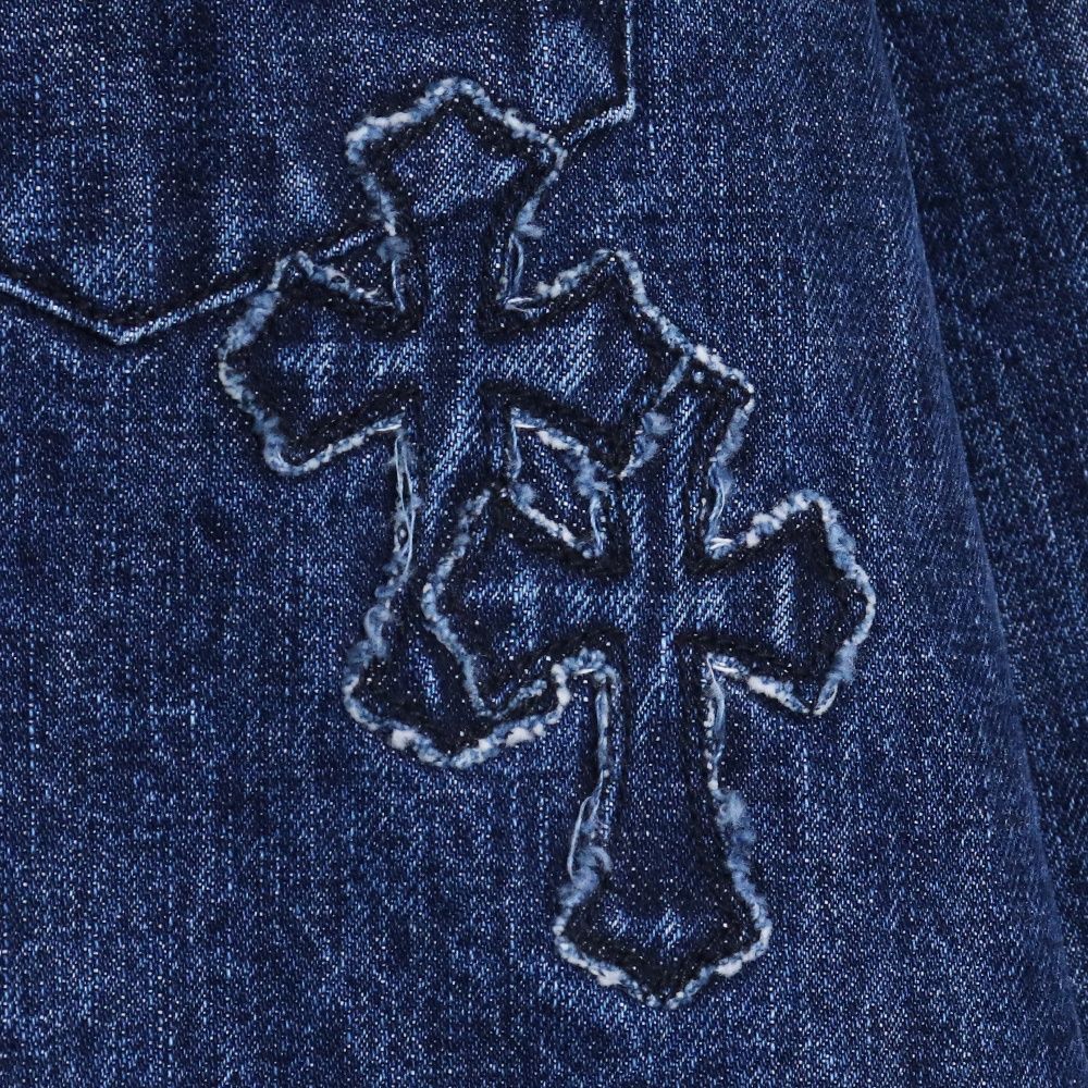 CHROME HEARTS ルーズエンド クロスパッチ装飾デニム長袖シャツ M