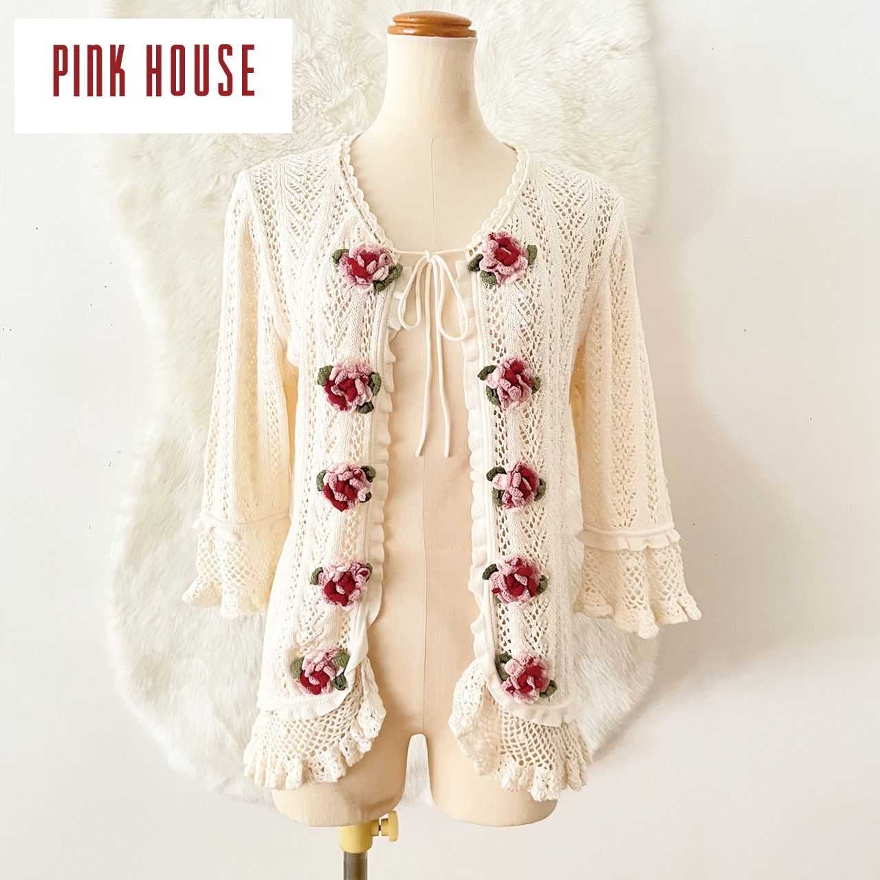 美品 PINK HOUSE ピンクハウス 2015年 ニットカーディガン 薔薇 - メルカリ