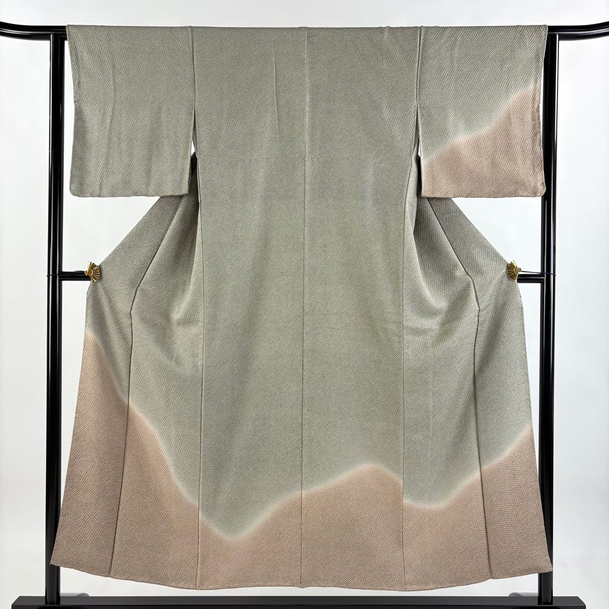 付下げ 身丈151.5cm 裄丈62.5cm S 袷 幾何学 疋田 灰緑 正絹 秀品