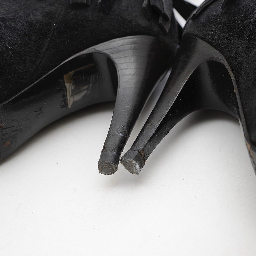 ルイ ヴィトン NL0058 バックル ロングブーツ 革靴 本革 スウェード 黒