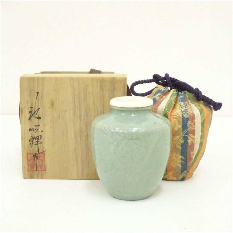 茶器/茶道具 水指（水差し）】 仁清写し 木賊 手塚石雲作（花蝶