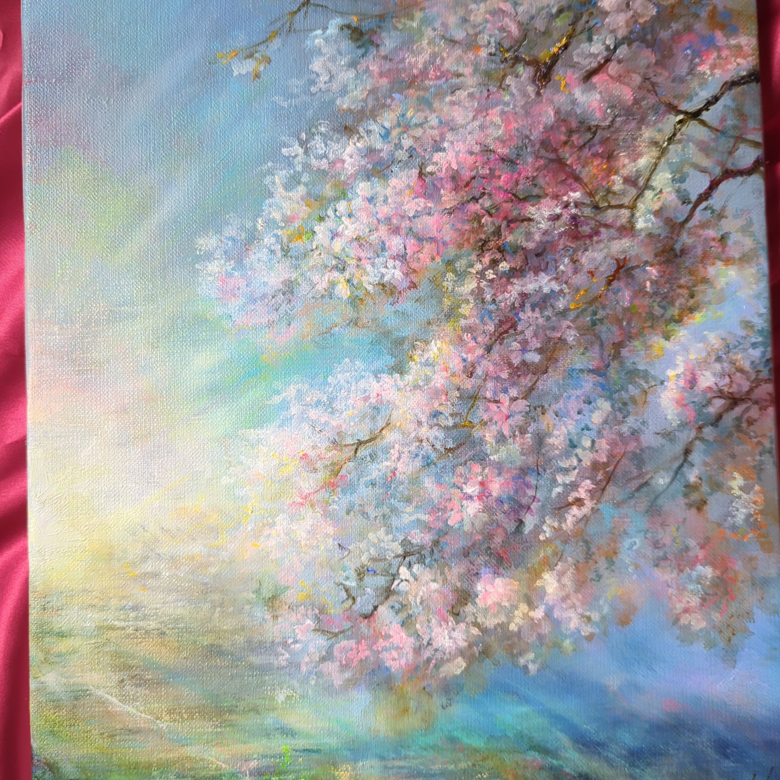 公式ファッションブランド通販サイト 風景画「光彩の桜」 painterTMK 真筆 油絵風景画 自然 絵画