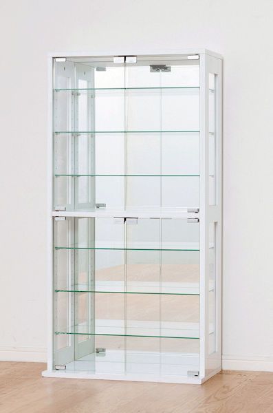 送料無料ガラスコレクションケース 背面ミラー８段 ホワイト系