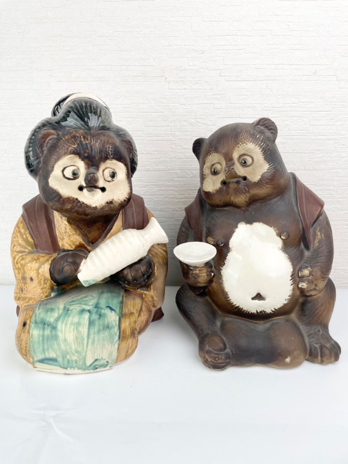 信楽焼 晩酌たぬき お酌たぬき 夫婦狸 骨董品 縁起物 商売繁盛