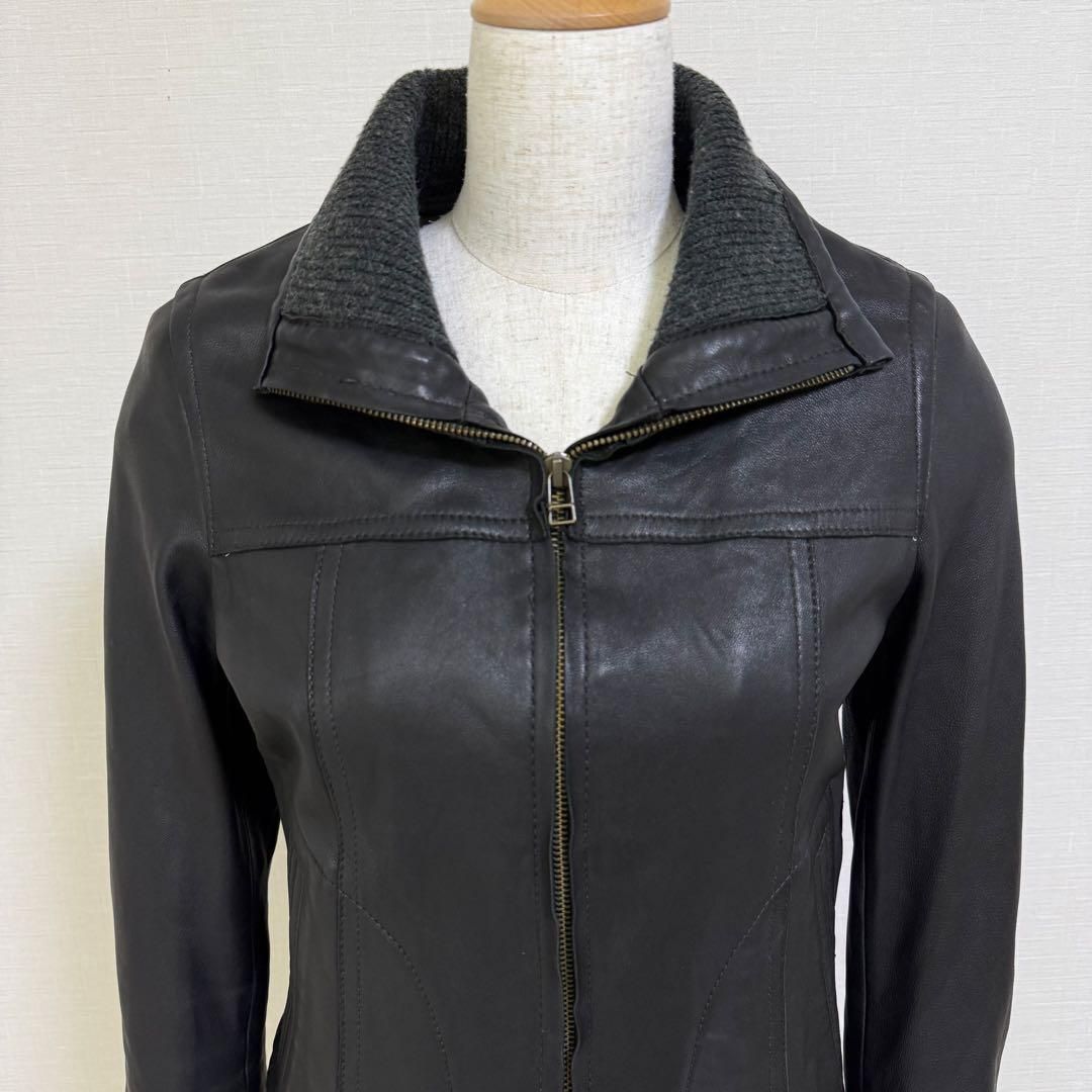 MACPHEE マカフィー トゥモローランド ラムレザー ジャケット レディース 羊革 本革 ブラック ウールリブ コンパクトシルエット 38 M相当