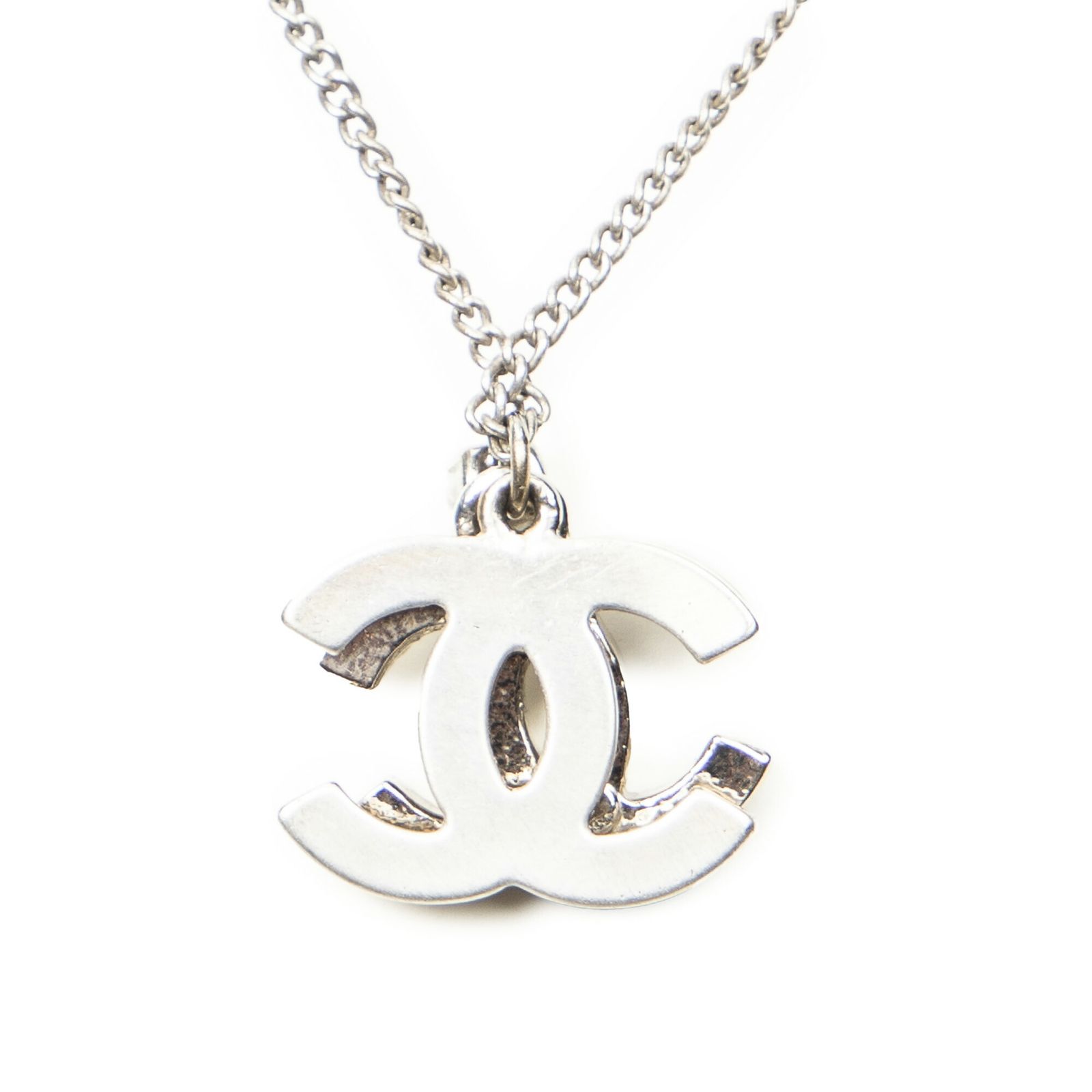 CHANEL シャネルダブルCCラインストーンペンダントネックレス銀シルバーメッキA NEXPOTALLINN_EU