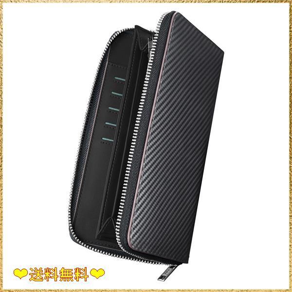 ブラック [Modiko] 財布 メンズ 長財布 大容量 カーボンレザー YKK製