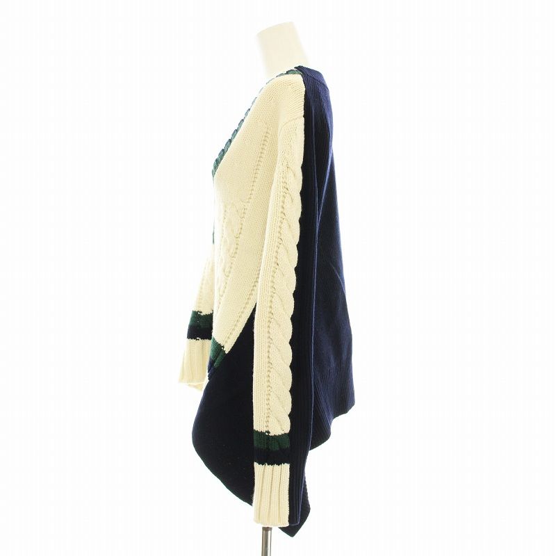 サカイ 21AW V BACK LS PULLOVER ニット セーター 長袖 ケーブル 2way ウール M アイボリー 紺 ネイビー 緑 グリーン 21-05671 サカイ sacai 21AW V BACK LS PULLOVER ニット セーター 長袖