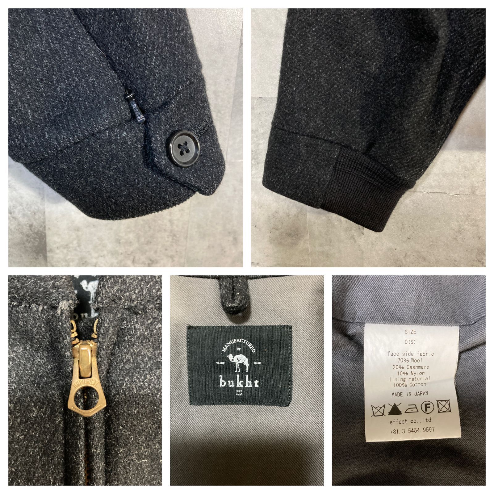 日本製 bukht ブフト ノーカラーカシミヤ混ウールジッパージャケット 