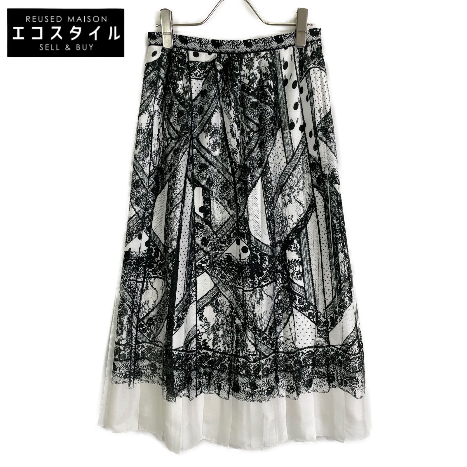ERDEM アーデム 4647YLPT ﾎﾜｲﾄ×ﾌﾞﾗｯｸ ﾚｰｽﾄﾞｯﾄﾌﾟﾘﾝﾄ ﾌﾟﾘｰﾂｽｶｰﾄ UK6