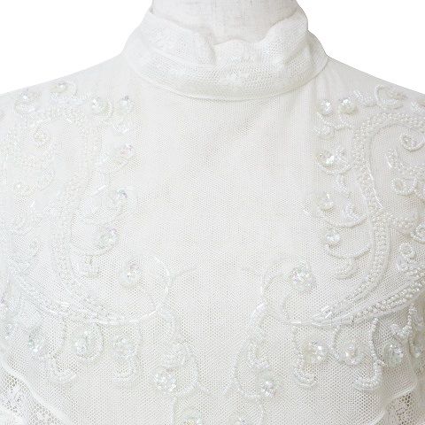 ヴィンテージ ガルボ ブラウス シャツ ビーズ刺繍レース 長袖 プルオーバー ハイネック イタリア製 42 約Lサイズ 白 レディース ヴィンテージ VINTAGE Garbo ガルボ ブラウス シャツ ビーズ刺繍