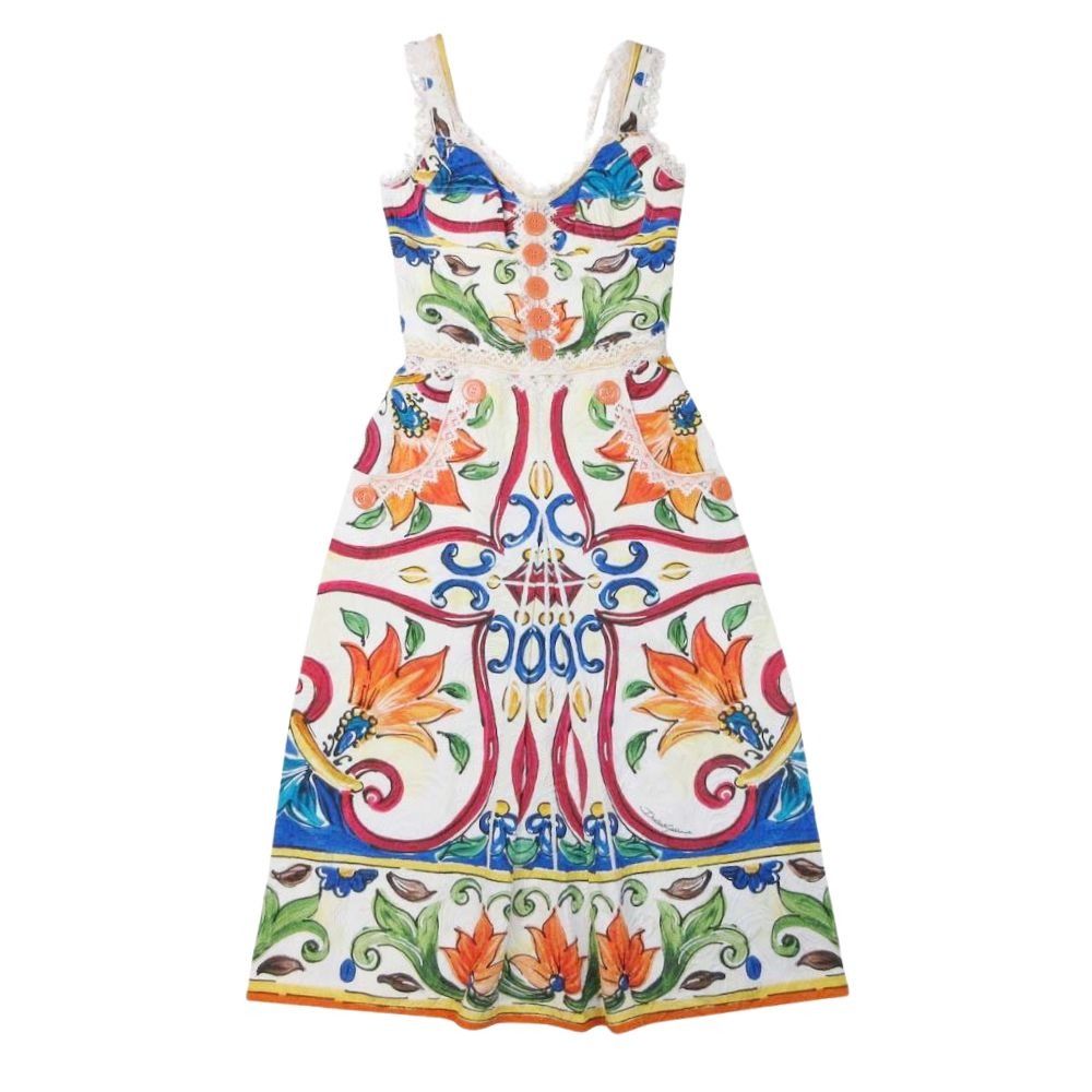 DOLCE & GABBANA レモン柄 ノースリーブ ひざ丈ワンピース DOLCE & GABBANA レモン柄 ノースリーブ ひざ丈ワンピース