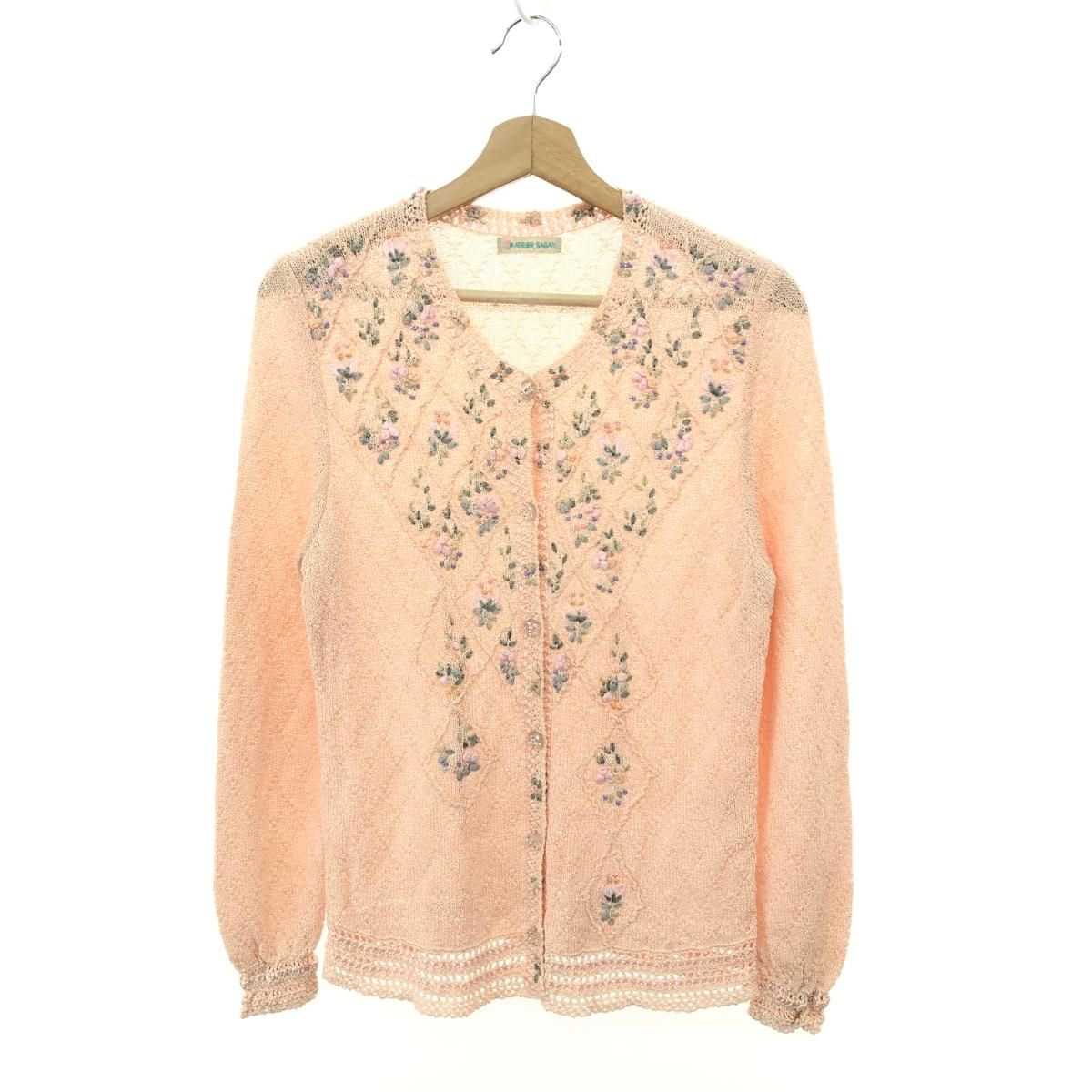 美品✨レオナール シルクコットン カーディガン 花柄 ラインストーン装飾 M 極美品✨LEONARD レオナール シルク混 ニット セーター 花柄