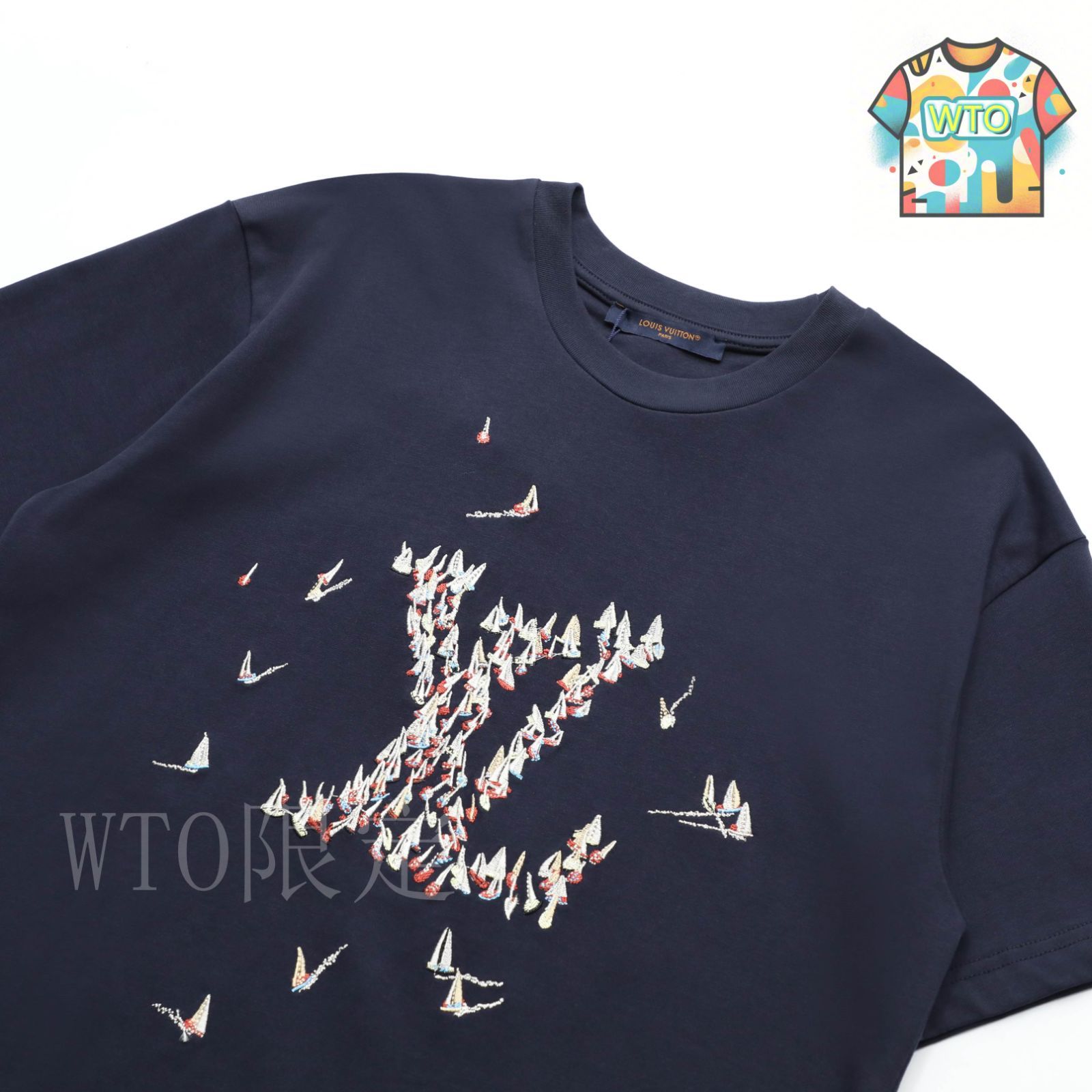 華やかデザイン☆Louis Vuittonフラワーロゴ 刺繍 半袖Tシャツ 今日特価】Louis Vuitton フラワーアルファベット刺繍 ショート