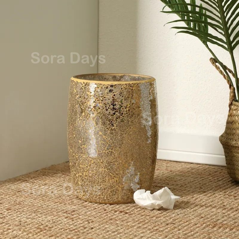 ゴミ箱 ダストボックス モザイクガラス 蓋なし 楕円形 モダン おしゃれ 美しい エレガント インテリア 北欧 ゴールド系 19.05×25.4cm STEELWINDOWSANDDOORS_COM