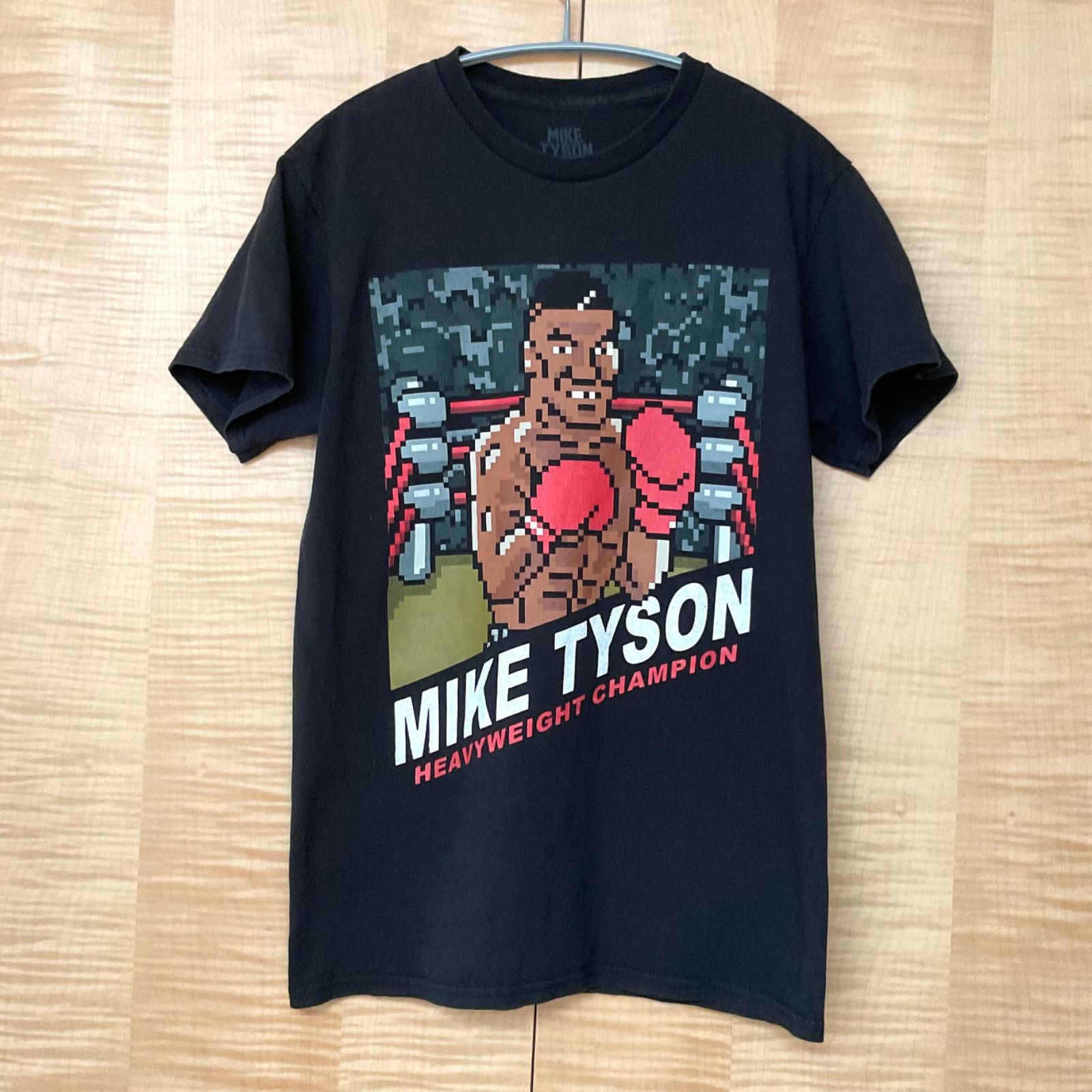 US古着 マイク･タイソンMIKE TYSON　ピクセルイラスト半袖tシャツ黒S