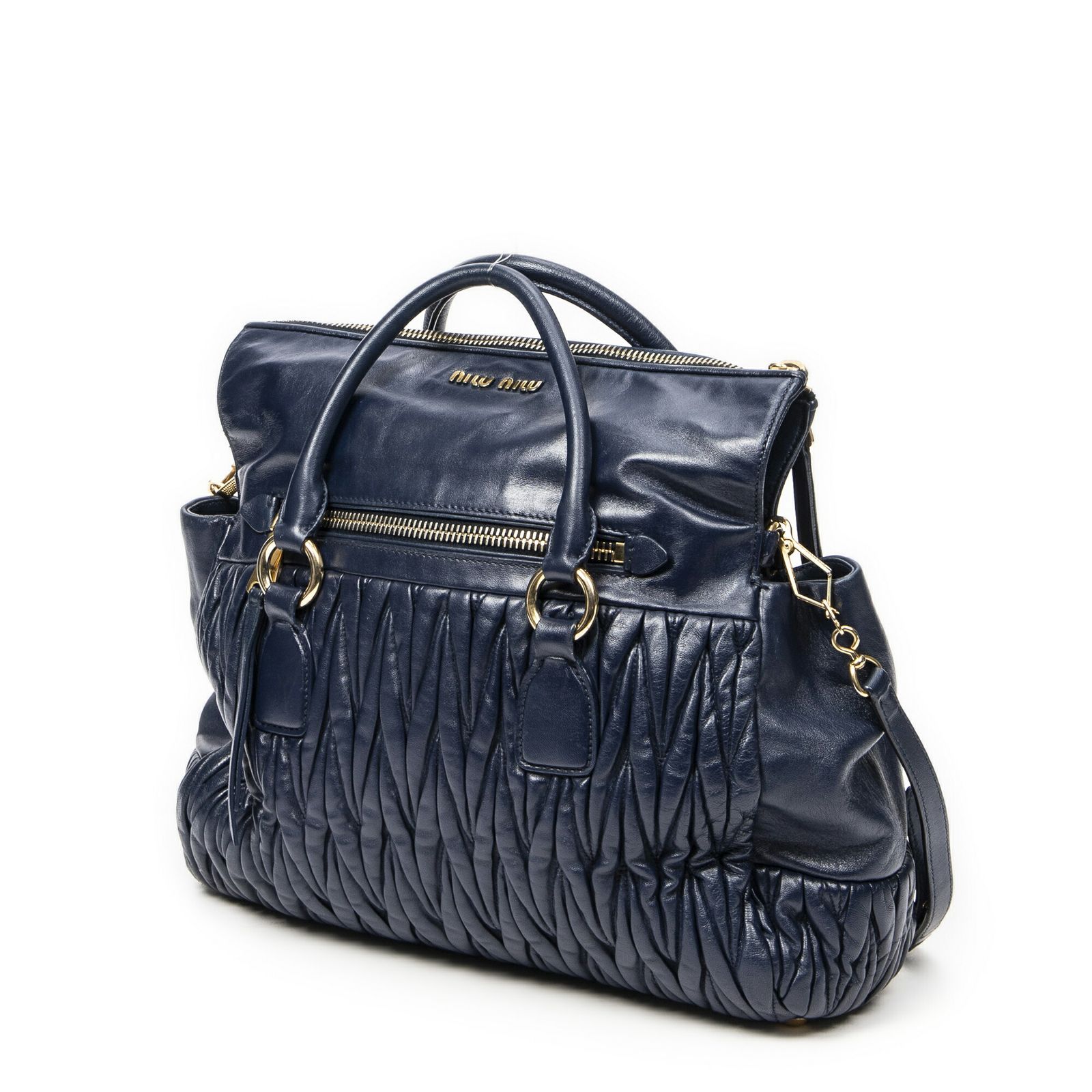 MIU MIU ミュウミュウコンバーチブル フォールドオーバートートネイビーマトラッセレザーA