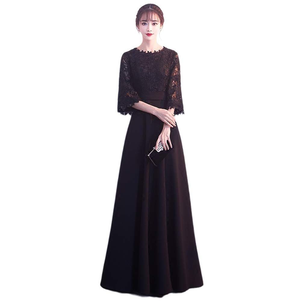 ワンピース パーティードレス フォーマル 袖あり 結婚式 ファスナー 小さいサイズ 大きいサイズ 母親 ロングドレス 演奏会 黒 ロングドレス 大人 ピアノ 発表会 TRVELBETT イブニングドレス レース