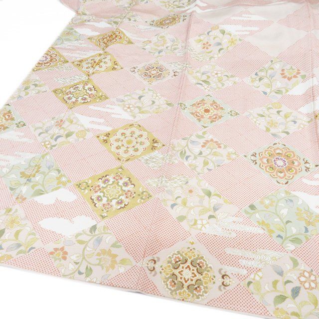 特選 訪問着 着物 未使用 金駒刺繍 吉澤の友禅 ラベル 花菱文 乙女色  