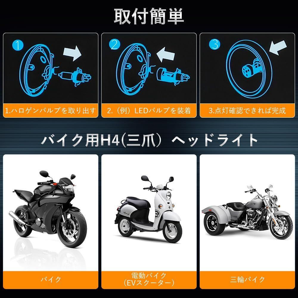 新品 Futwod バイク ヘッドライト LED H4 高輝度 レンズ発光 バイク用ヘッドライト HI/LO切替 2色 ホワイト イエロー バイクライト デビルアイLEDバイクランプ 一体型 フラッシュライト LEDバルブ DC12V 1500LM 6500K