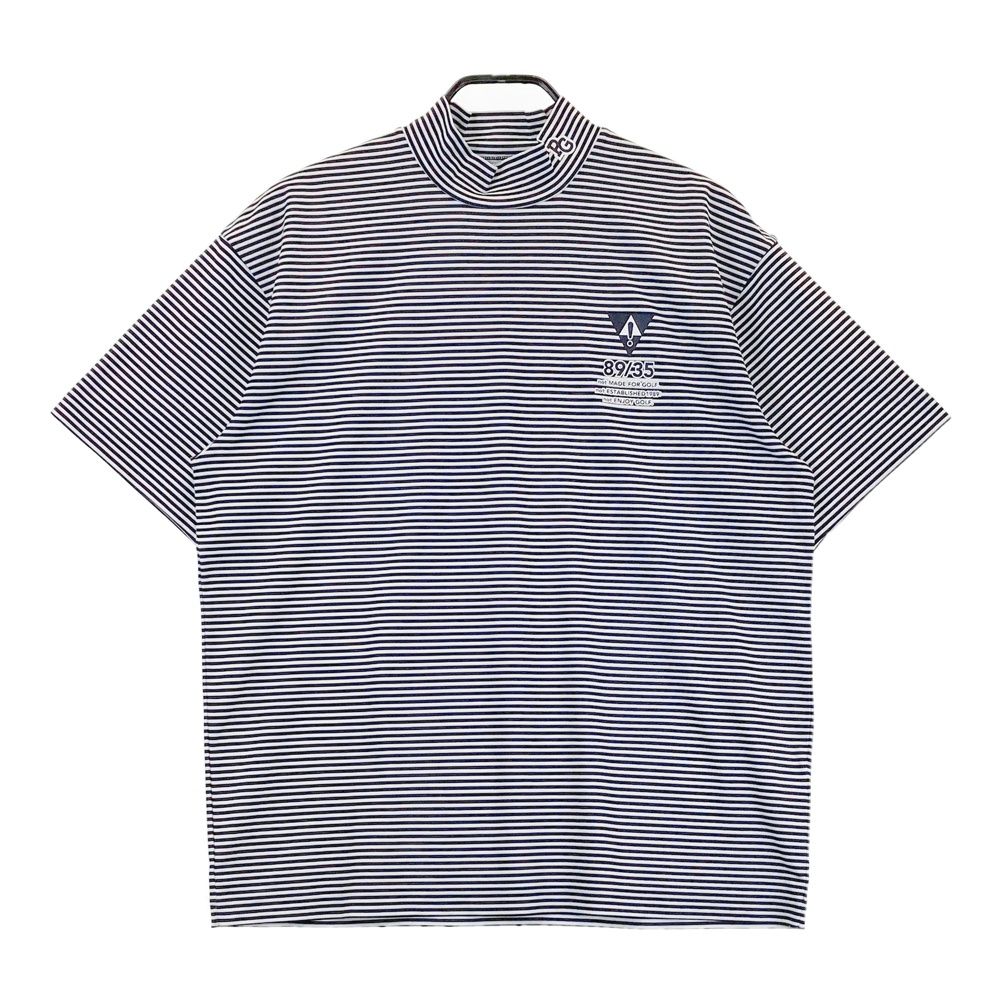 サイズ：5 PEARLY GATES パーリーゲイツ 2024年モデル ハイネック 半袖Tシャツ ニコちゃん ボーダー柄 ネイビー系 [240101475135] ゴルフウェア メンズ ストスト サイズ：5 PEARLY GATES パーリーゲイツ 2024年モデル