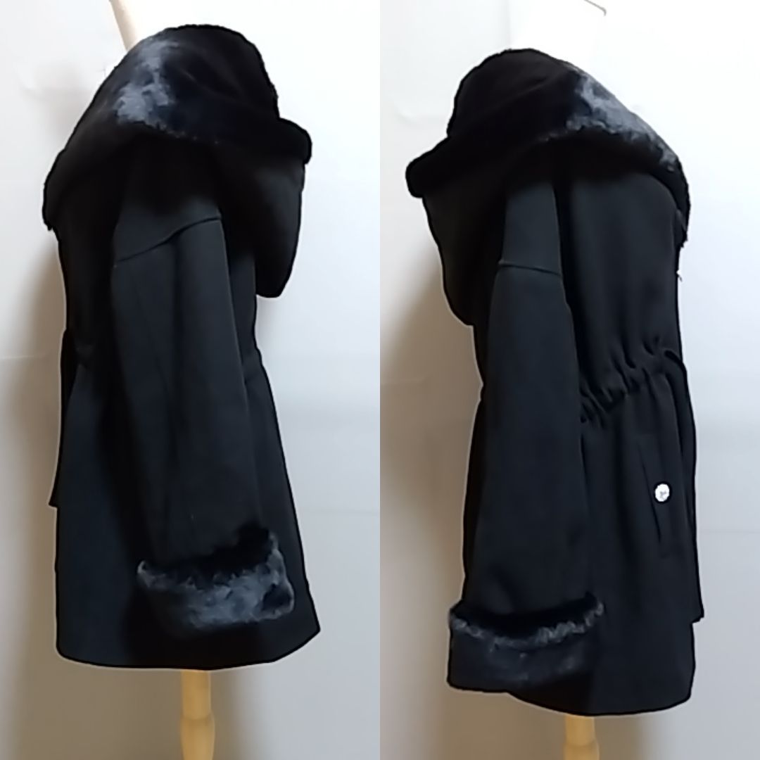 ミシェルマカロン ウエストリボンコート ファー ブラック フリーサイズ