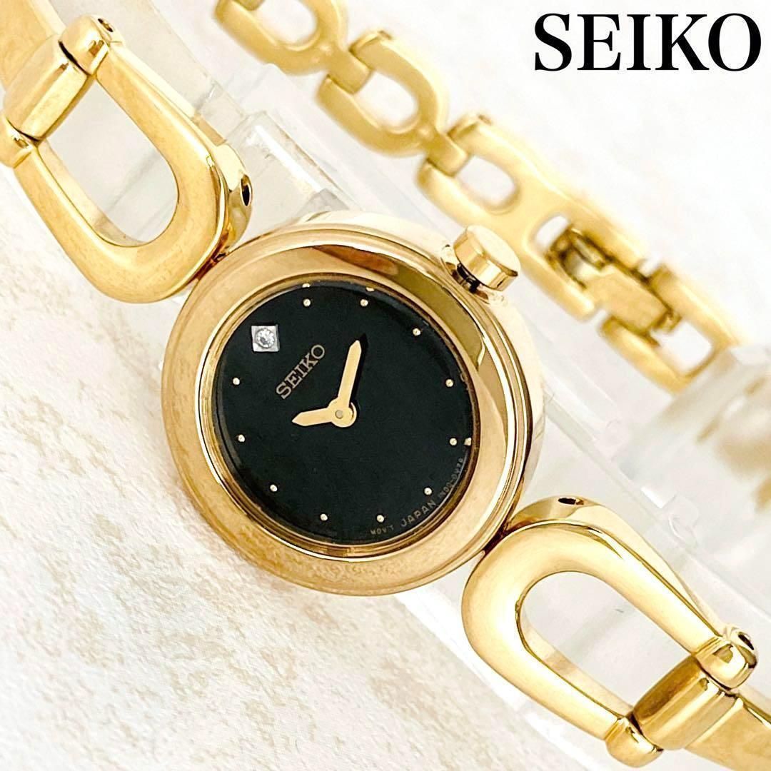 新品SEIKOセイコー腕時計クォーツレディースゴールドブラックシンプルかわいい