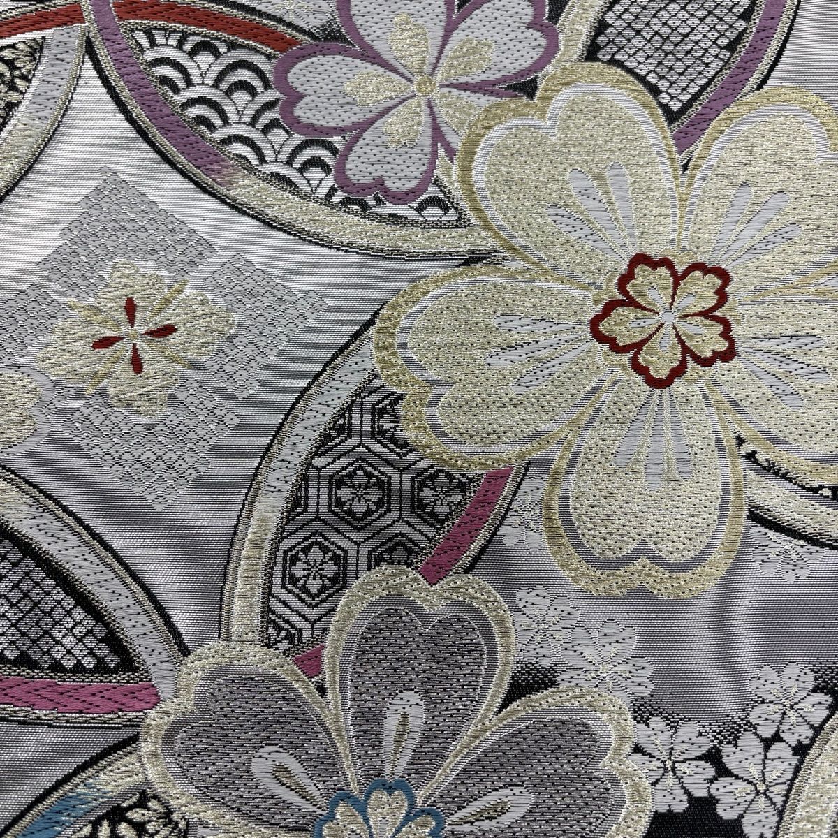 振袖 身丈164.5cm 裄丈64cm M 袷 袋帯フルセット 桜 百合 刺繍