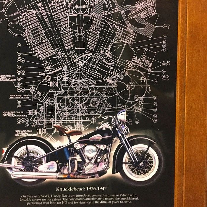 【Harley-Davidson】ハーレー アートフレーム 旧車 ハーレー ナックルヘッド アートポスター B5フレーム入 ◇ HARLEY