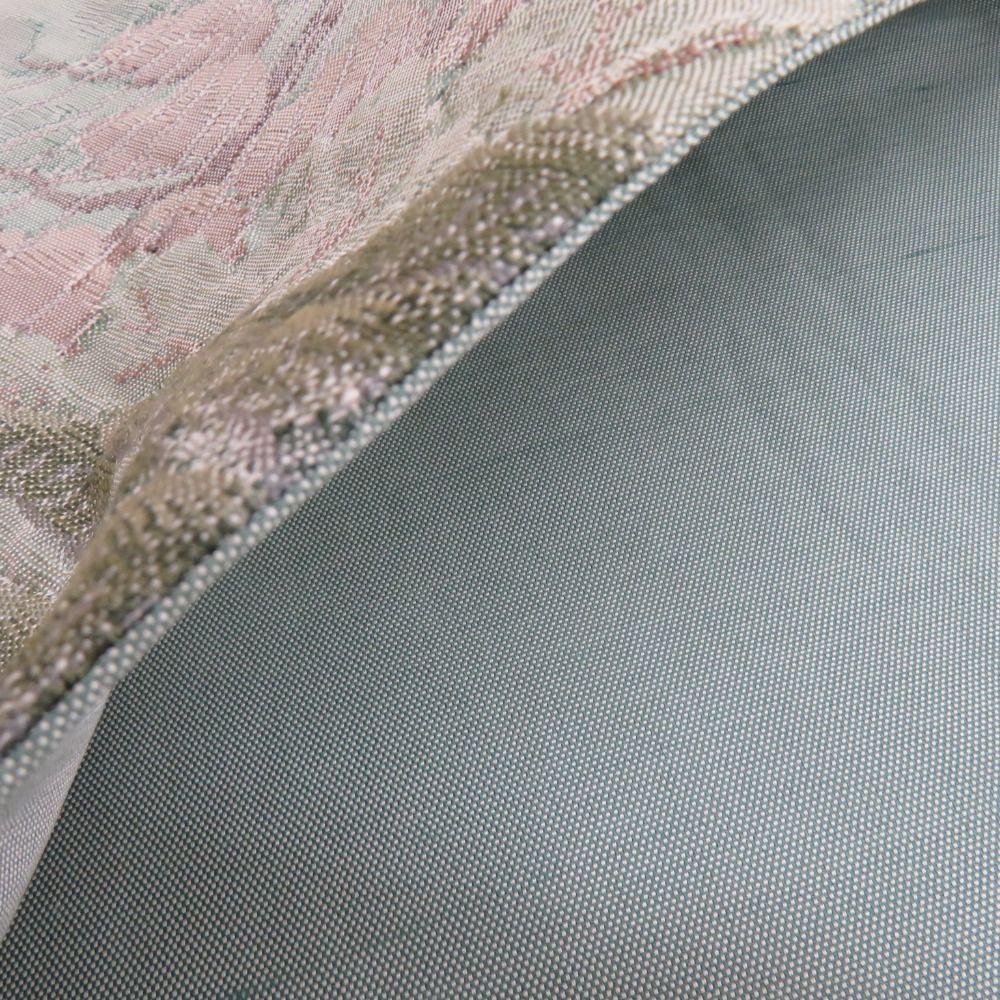 袋帯 洒落袋帯 紬帯 兼六園文様 お太鼓柄 薄緑x灰色x正絹 仕立て