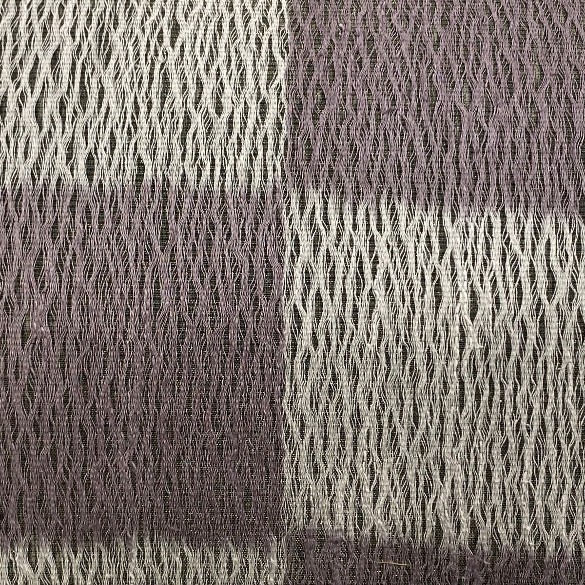 袋帯 変わり市松 よろけ縞 銀糸 灰紫 全通 正絹