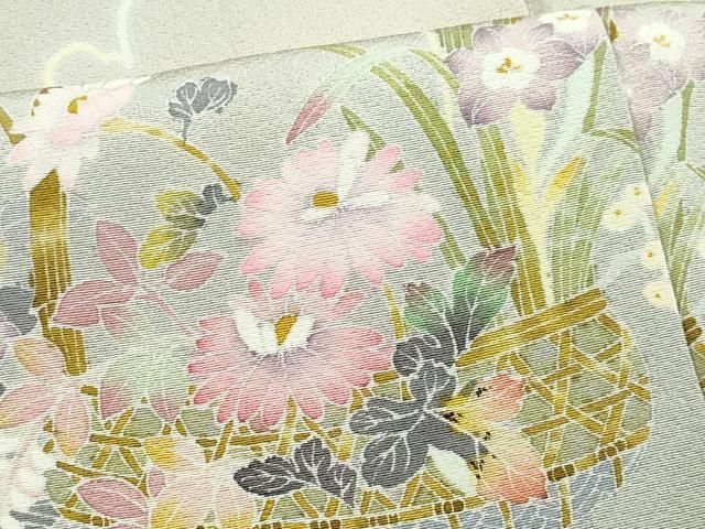 平和屋着物○京加賀友禅 百貫石峰 訪問着 花籠文 暈し染め 正絹 逸品  