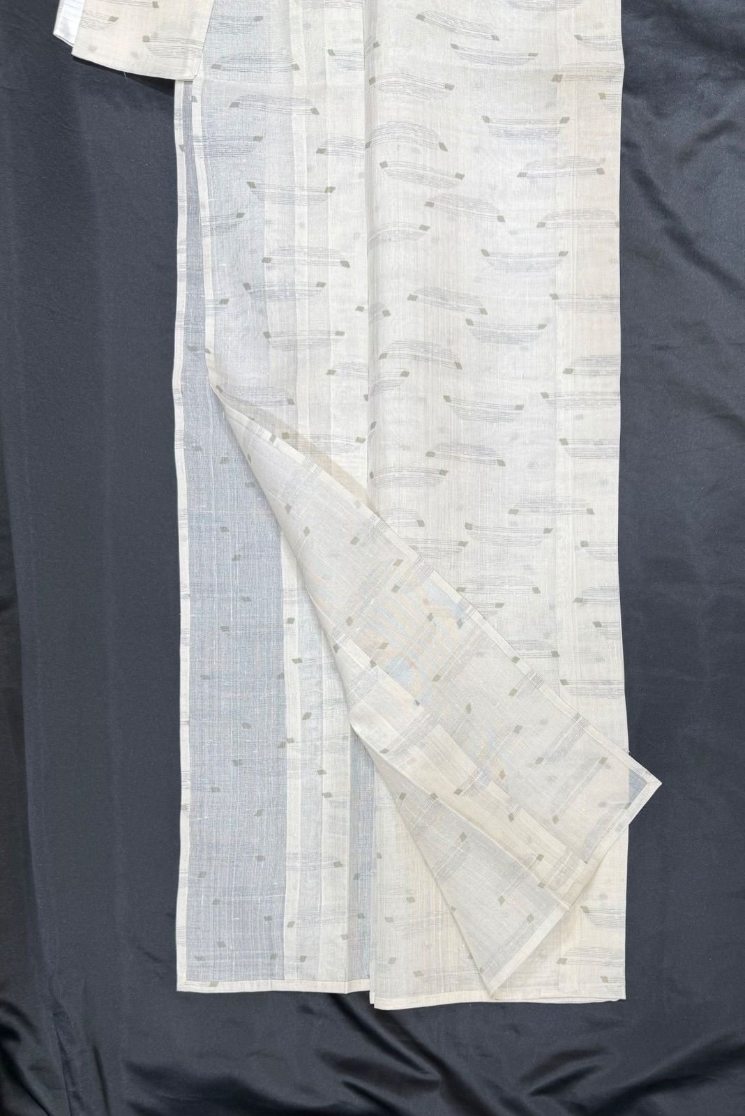 k31⭐️生成×モス緑夏紬⭐️豪華絢爛身丈164cm裄丈70cm正絹単衣広襟⭐️未使用 k31⭐️生成×モス緑夏紬⭐️豪華絢爛身丈164cm裄丈70cm