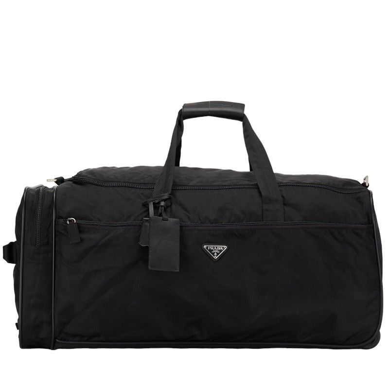 PRADA 三角ロゴ キャリーバッグ ボストン V155 ブラック ナイロン PRADA 三角ロゴ ボストンバッグ 旅行バッグ ブラック テスート