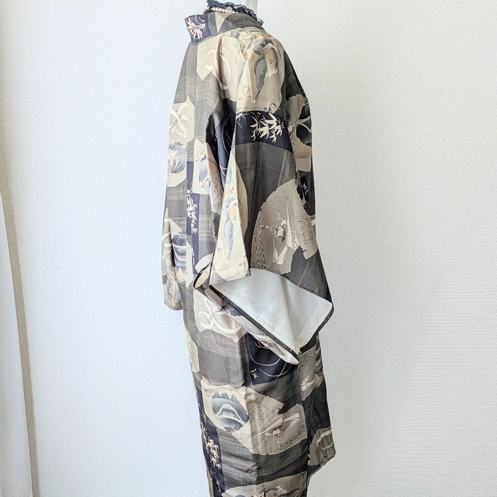 平和屋着物＃中国三大刺繍 スワトウ刺繍 道行コート 亀甲花文 金彩 正絹