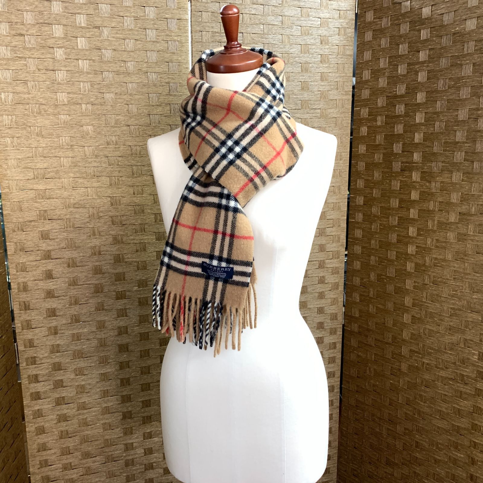 極美品 バーバリー マフラー ウール ノバチェック イングランド製 ベージュ 美品】BURBERRY バーバリー カシミヤ 100% マフラー ノバ