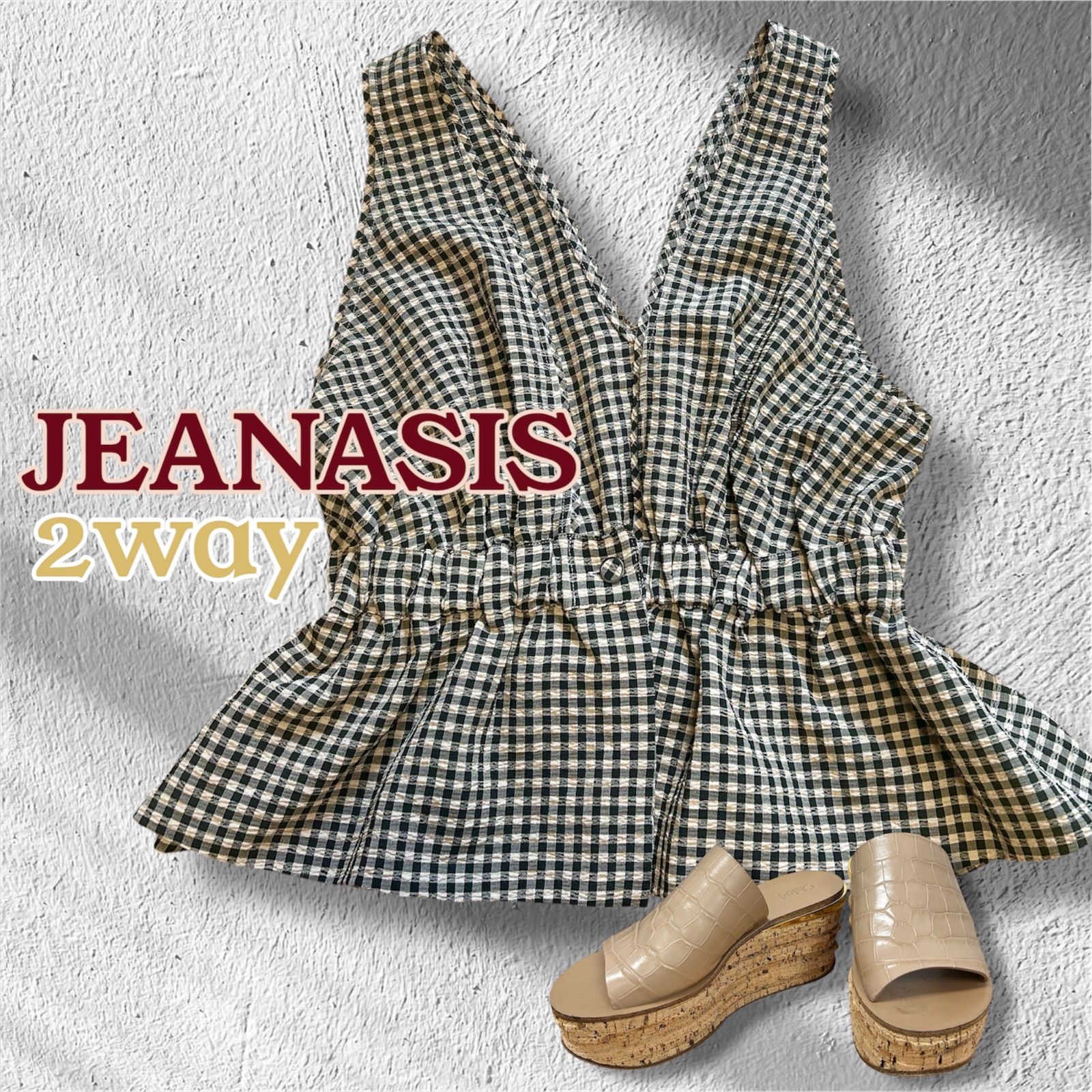新品】JEANASIS ジーナシス チェックジャガードペプラムベスト