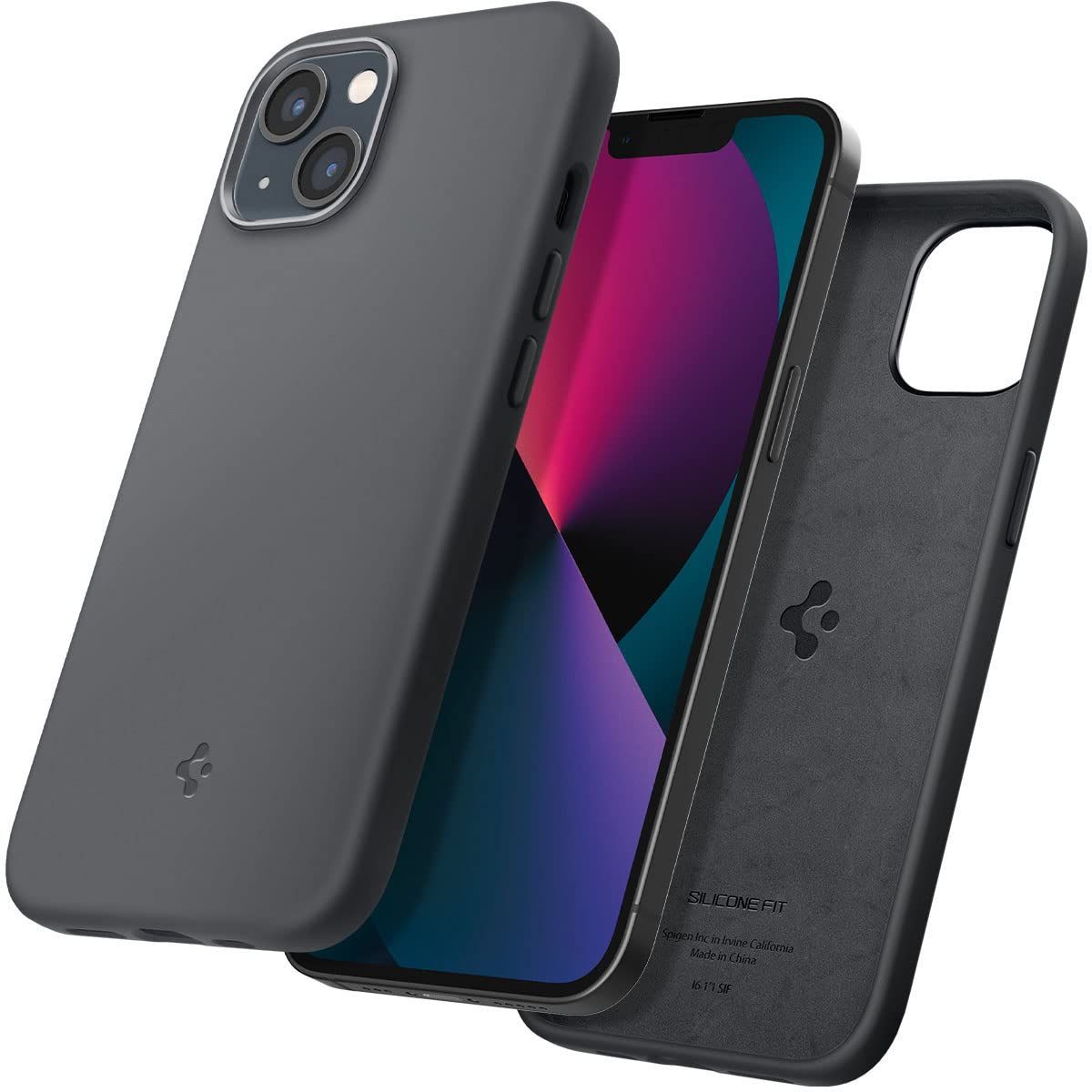 【数量限定】Spigen iPhone13Miniケース シリコン 耐衝撃 米軍MIL規格取得 4重構造 指紋防止 擦り傷防止 レンズ保護 超薄型 超軽量 シリコンフィット ACS03339 (ブラック)