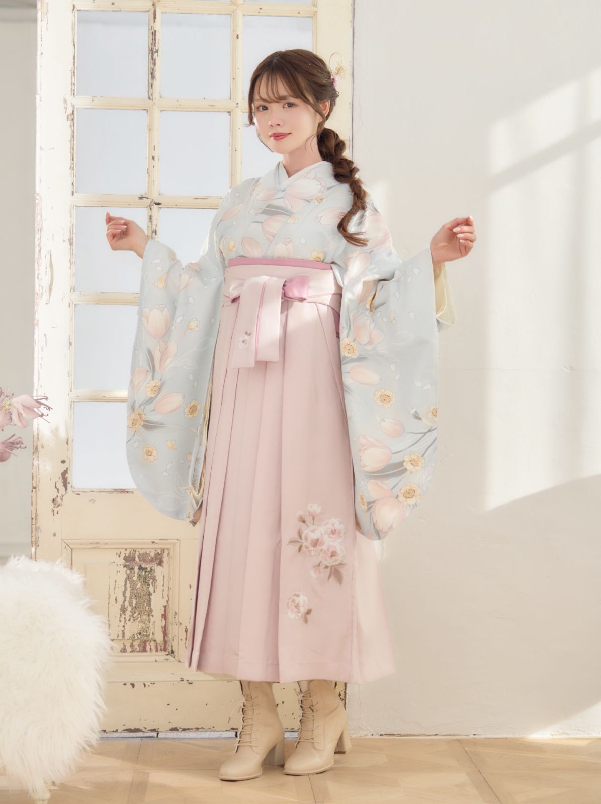 袴＋帯】新品 袴単品 ピンク 刺繍入り 卒業式用 はかま 袴のみ はかま