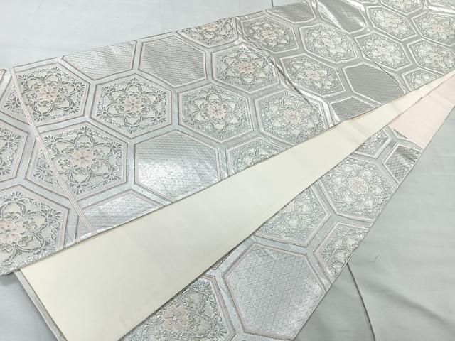 s*e様 完売品　新品　西陣織　段色菱文　半幅帯　両面柄　長尺　広幅 平和屋着物▽西陣 六通柄袋帯 正倉院華文裂地紋様 金銀糸 証紙