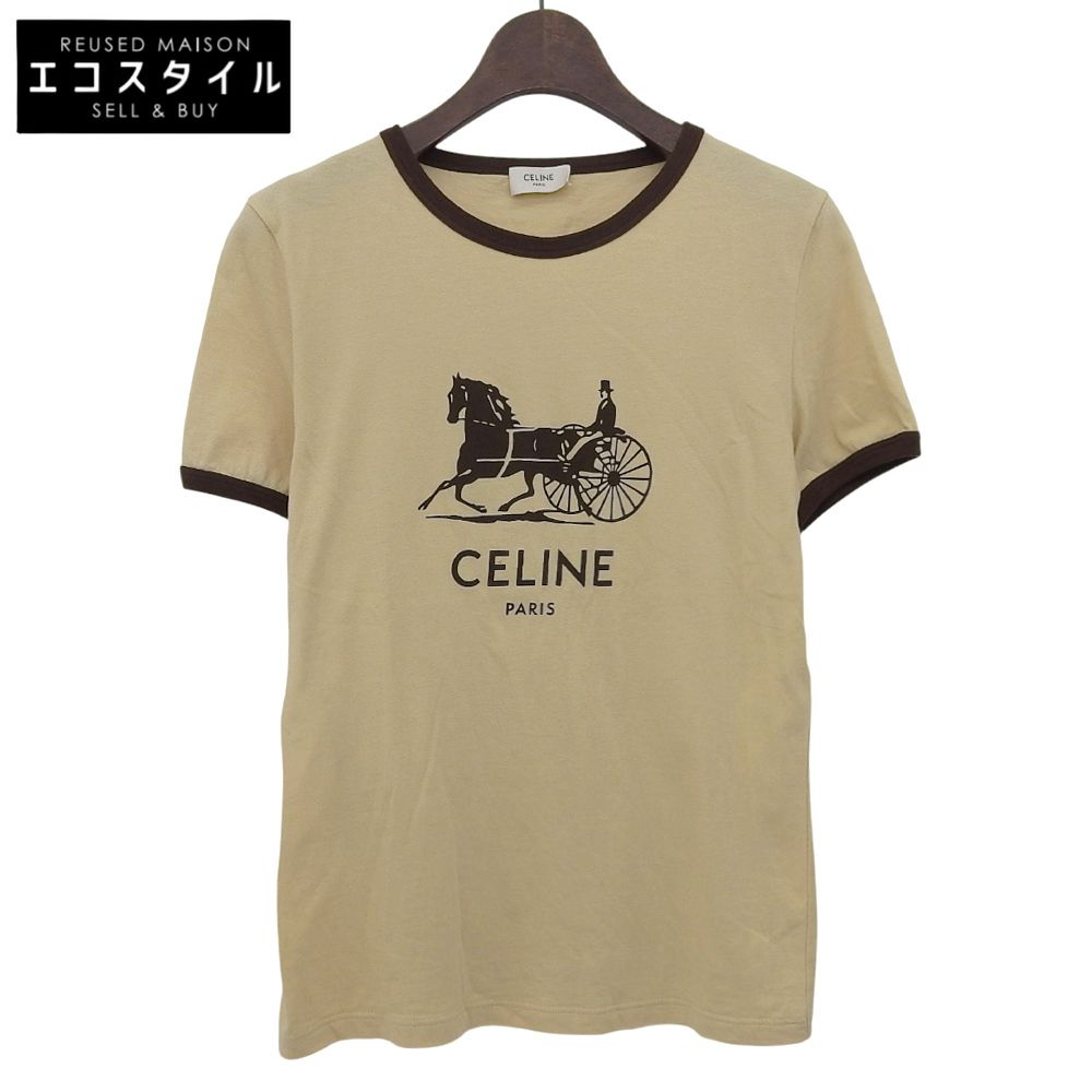 CELINE セリーヌ サルキープリント Tシャツ トップス レディース イエローベージュ×ブラウン S 2X575114L S